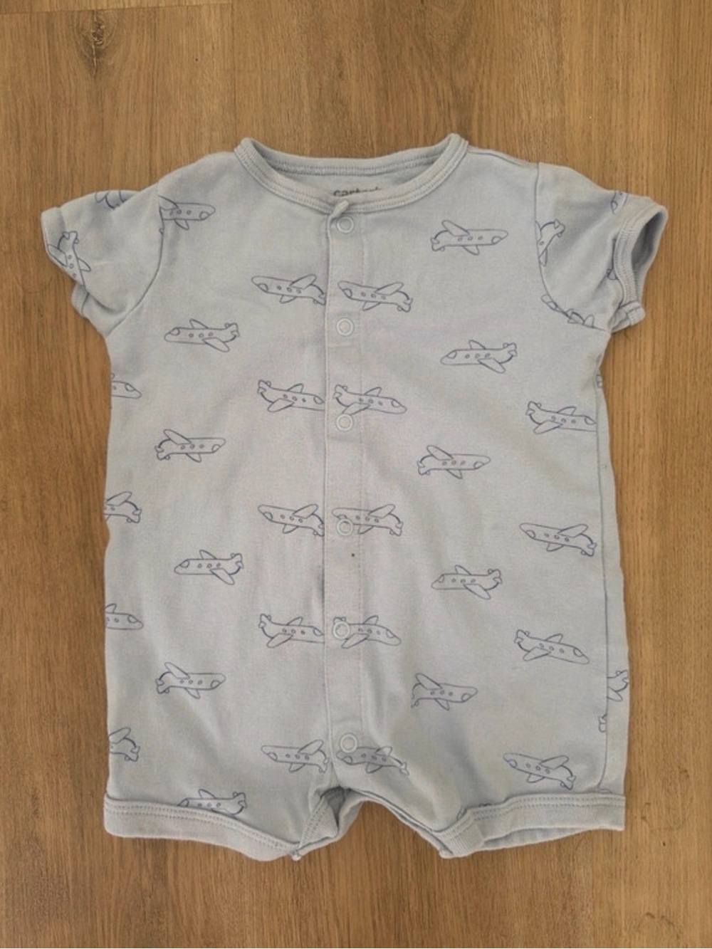 Carter's Light Blue Short-Sleeve Airplane One-Piece